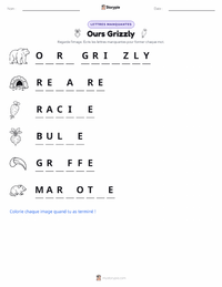 Aperçu de la feuille de travail imprimable Ours Grizzly