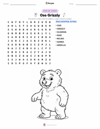 Vista previa de la hoja de trabajo imprimible de Oso Grizzly