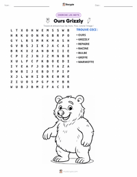 Aperçu de la feuille de travail imprimable Ours Grizzly