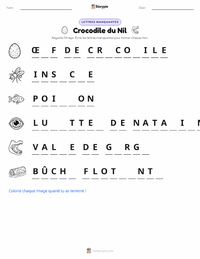 Aperçu de la feuille de travail imprimable Crocodile du Nil