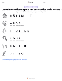 Aperçu de la feuille de travail imprimable Union Internationale pour la Conservation de la Nature