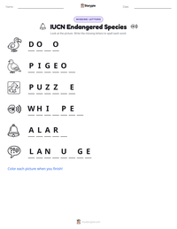 IUCN Endangered Species printable worksheet preview