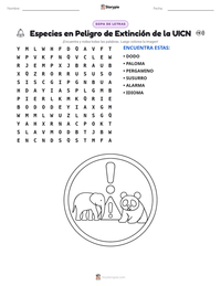Vista previa de la hoja de trabajo imprimible de Especies en Peligro de Extinción de la UICN