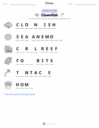 Clownfish printable worksheet preview