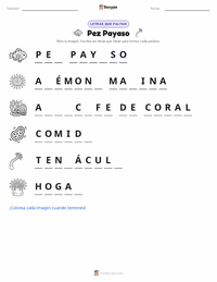Vista previa de la hoja de trabajo imprimible de Pez Payaso Ocellaris