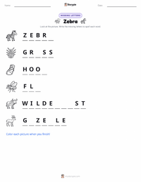 Zebra printable worksheet preview