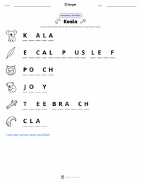 Koala printable worksheet preview