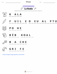 Aperçu de la feuille de travail imprimable Koala