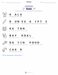 Prabaca lembar kerja cetak Koala