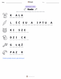 Podgląd drukowalnego arkusza ćwiczeń Koala
