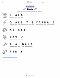 Koala yazdırılabilir çalışma sayfası önizlemesi
