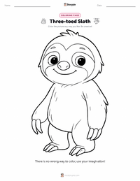 Three-toed Sloth coloring page for kids
