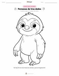 Página para colorear de Perezoso de tres dedos para niños