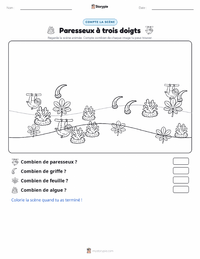 Aperçu de la feuille de travail imprimable Paresseux à trois doigts