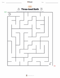 Three-toed Sloth printable worksheet preview