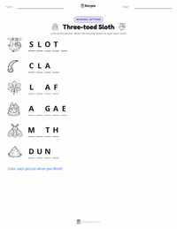 Three-toed Sloth printable worksheet preview