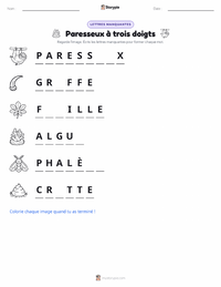 Aperçu de la feuille de travail imprimable Paresseux à trois doigts