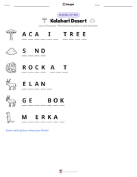 Kalahari Desert printable worksheet preview