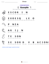 Vista previa de la hoja de trabajo imprimible de Escorpión