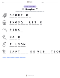 Aperçu de la feuille de travail imprimable Scorpion