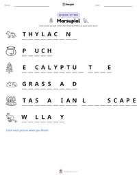 Marsupial printable worksheet preview
