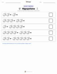 Aperçu de la feuille de travail imprimable Hippopotame