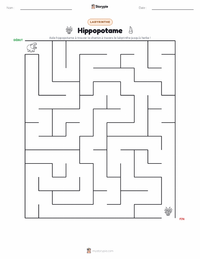 Aperçu de la feuille de travail imprimable Hippopotame
