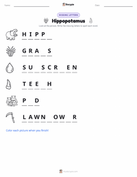 Hippopotamus printable worksheet preview