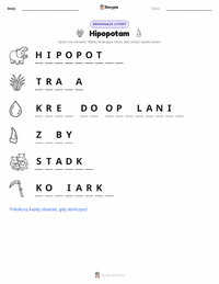 Podgląd drukowalnego arkusza ćwiczeń Hipopotam