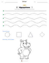 Aperçu de la feuille de travail imprimable Hippopotame