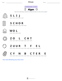 Algen afdrukbare werkblad voorbeeld