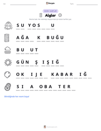 Algler yazdırılabilir çalışma sayfası önizlemesi