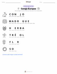 Vista previa de la hoja de trabajo imprimible de Conejo Europeo