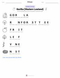 Gorilla (Western Lowland) printable worksheet preview