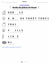 Aperçu de la feuille de travail imprimable Gorille (des plaines de l'Ouest)