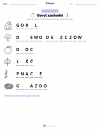 Podgląd drukowalnego arkusza ćwiczeń Goryl (nizinny zachodni)
