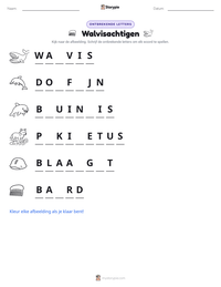 Walvisachtigen afdrukbare werkblad voorbeeld