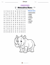 Aperçu de la feuille de travail imprimable Rhinocéros blanc