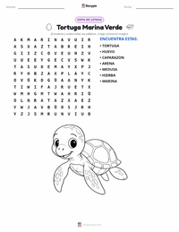 Vista previa de la hoja de trabajo imprimible de Tortuga Verde Marina