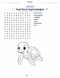 Yeşil Deniz Kaplumbağası yazdırılabilir çalışma sayfası önizlemesi