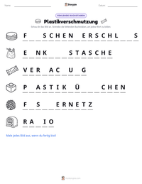 Plastikverschmutzung druckbare Arbeitsblatt Vorschau