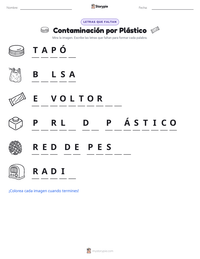 Vista previa de la hoja de trabajo imprimible de Contaminación por Plástico
