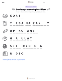 Podgląd drukowalnego arkusza ćwiczeń Zanieczyszczenie plastikiem