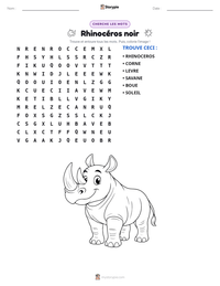 Aperçu de la feuille de travail imprimable Rhinocéros noir