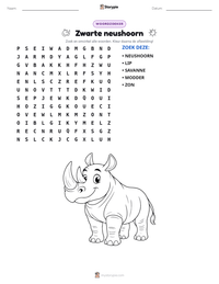 Zwarte neushoorn afdrukbare werkblad voorbeeld