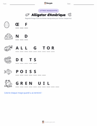 Aperçu de la feuille de travail imprimable Alligator d'Amérique
