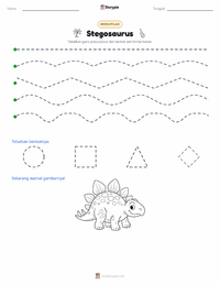 Prabaca lembar kerja cetak Stegosaurus