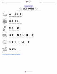 Blue Whale printable worksheet preview