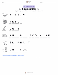 Aperçu de la feuille de travail imprimable Baleine Bleue