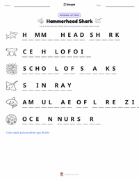 Hammerhead Shark printable worksheet preview